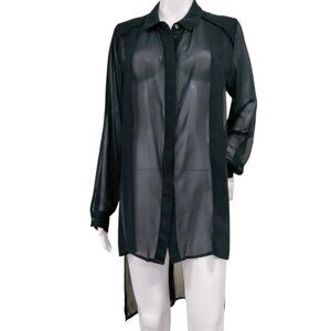Whismygoth Lagenlook Gauzy Tunic High Low Hem Shirt Dress Black Women's Size M